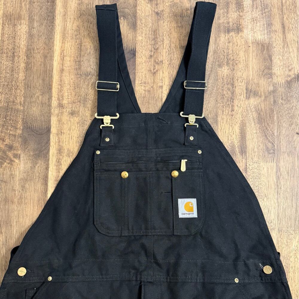 Carhartt Quilt-Lined Bib Overalls Duck Zip-to-Thigh #R41 Utility Black Men 44x32 - Picture 4 of 9